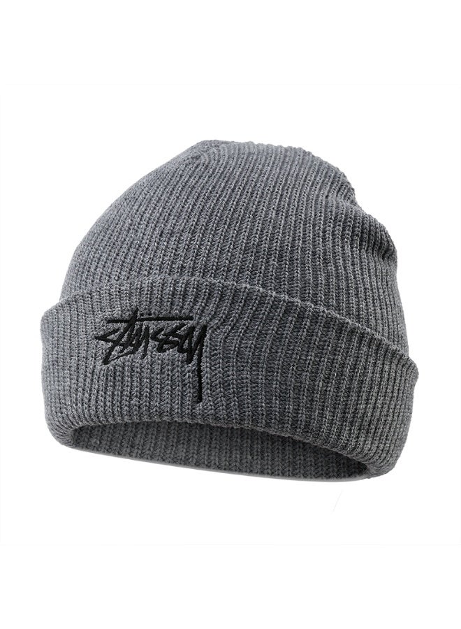 Stüssy Signature Logo Heather Grey Ribbed Knit Beanie – Streetwear Essential